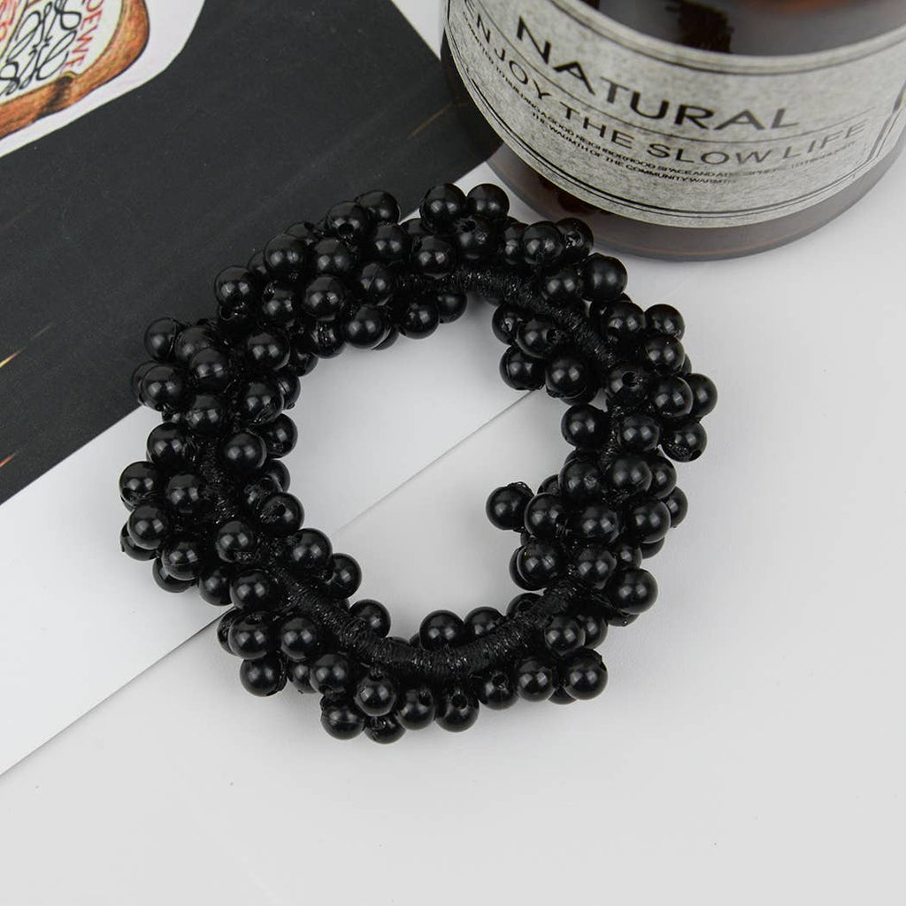 Beaded Hair Scrunchies, Faux Pearl Hair Tie: Big