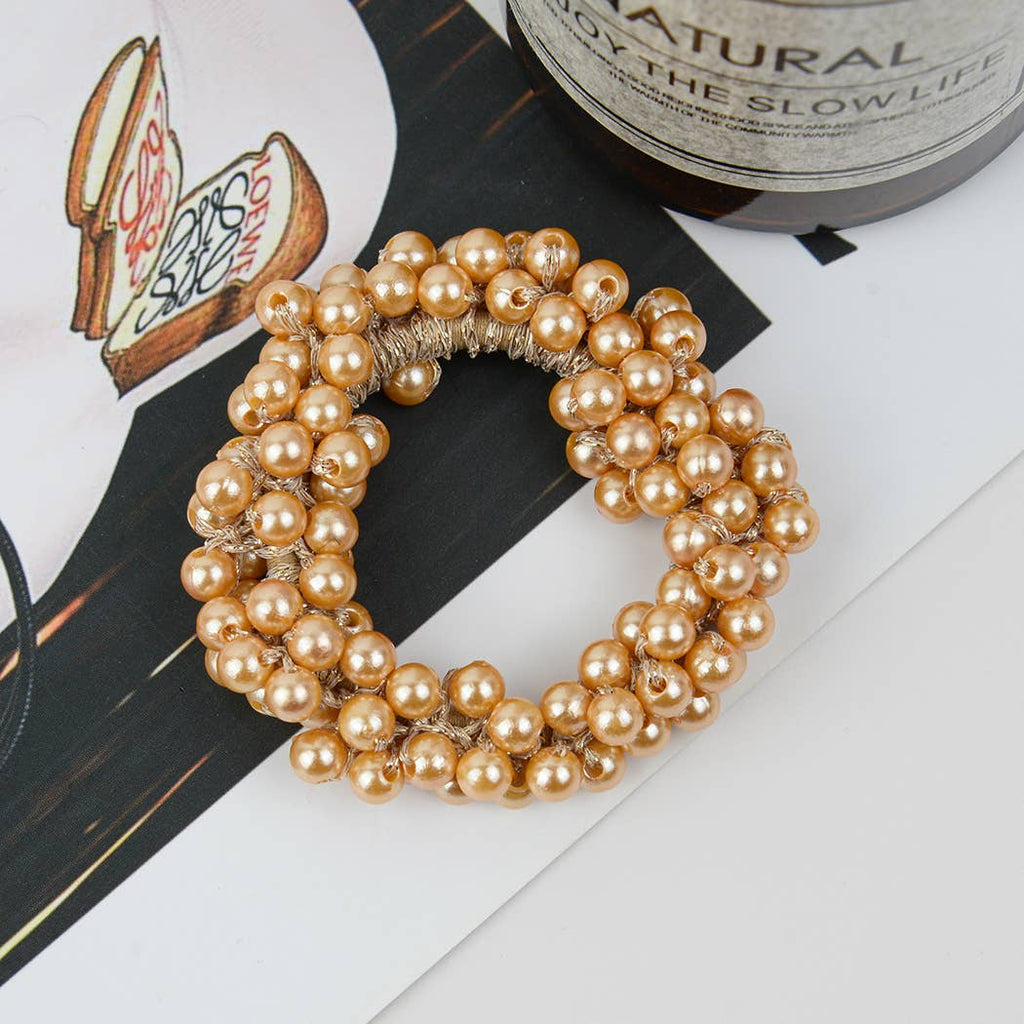 Beaded Hair Scrunchies, Faux Pearl Hair Tie: Big