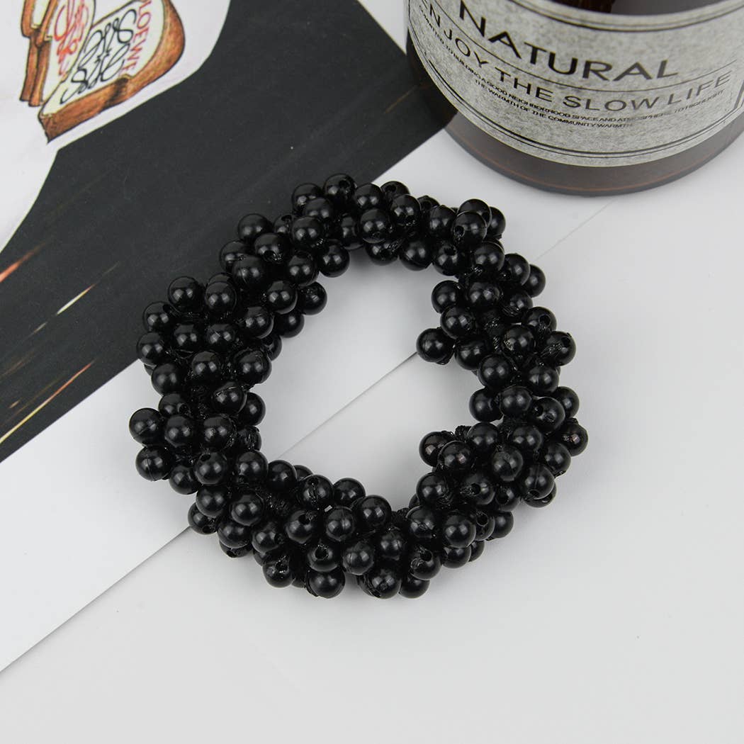 Beaded Hair Scrunchies, Faux Pearl Hair Tie: Big