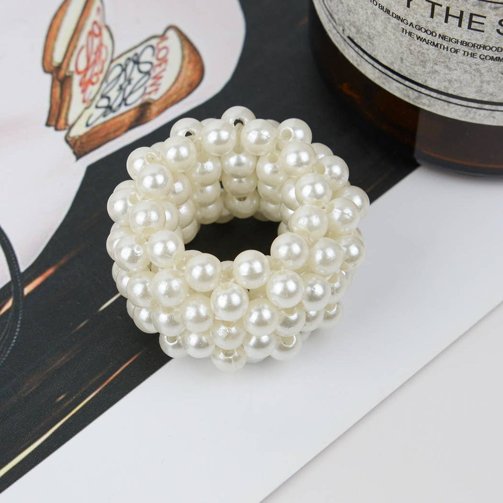 Beaded Hair Scrunchies, Faux Pearl Hair Tie: Big