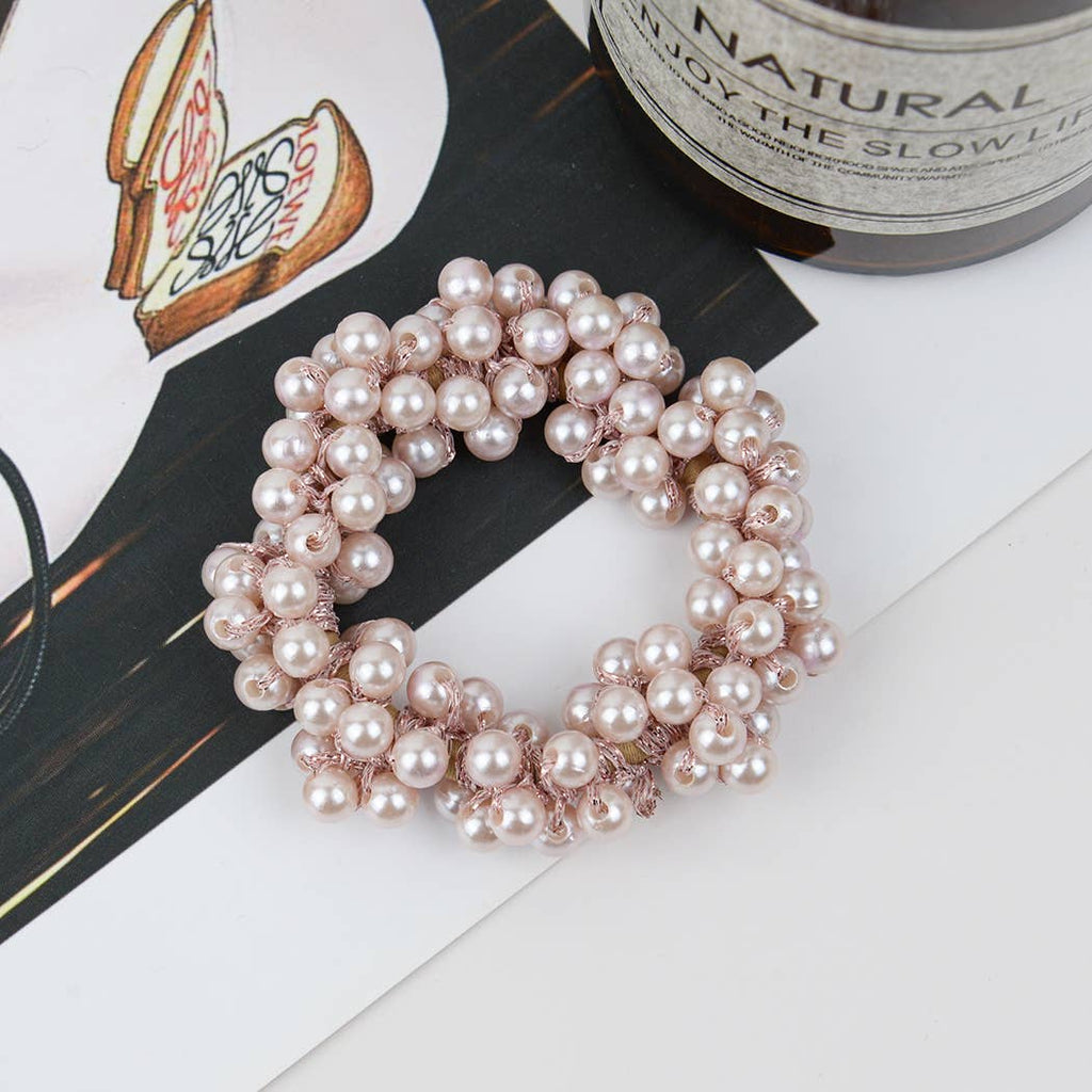 Beaded Hair Scrunchies, Faux Pearl Hair Tie: Big