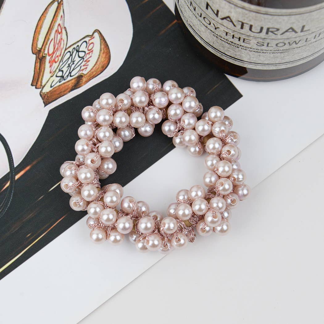 Beaded Hair Scrunchies, Faux Pearl Hair Tie: Big