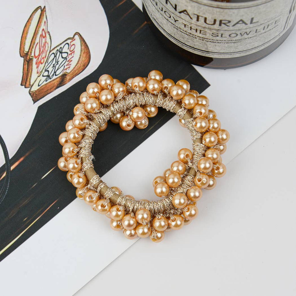 Beaded Hair Scrunchies, Faux Pearl Hair Tie: Big