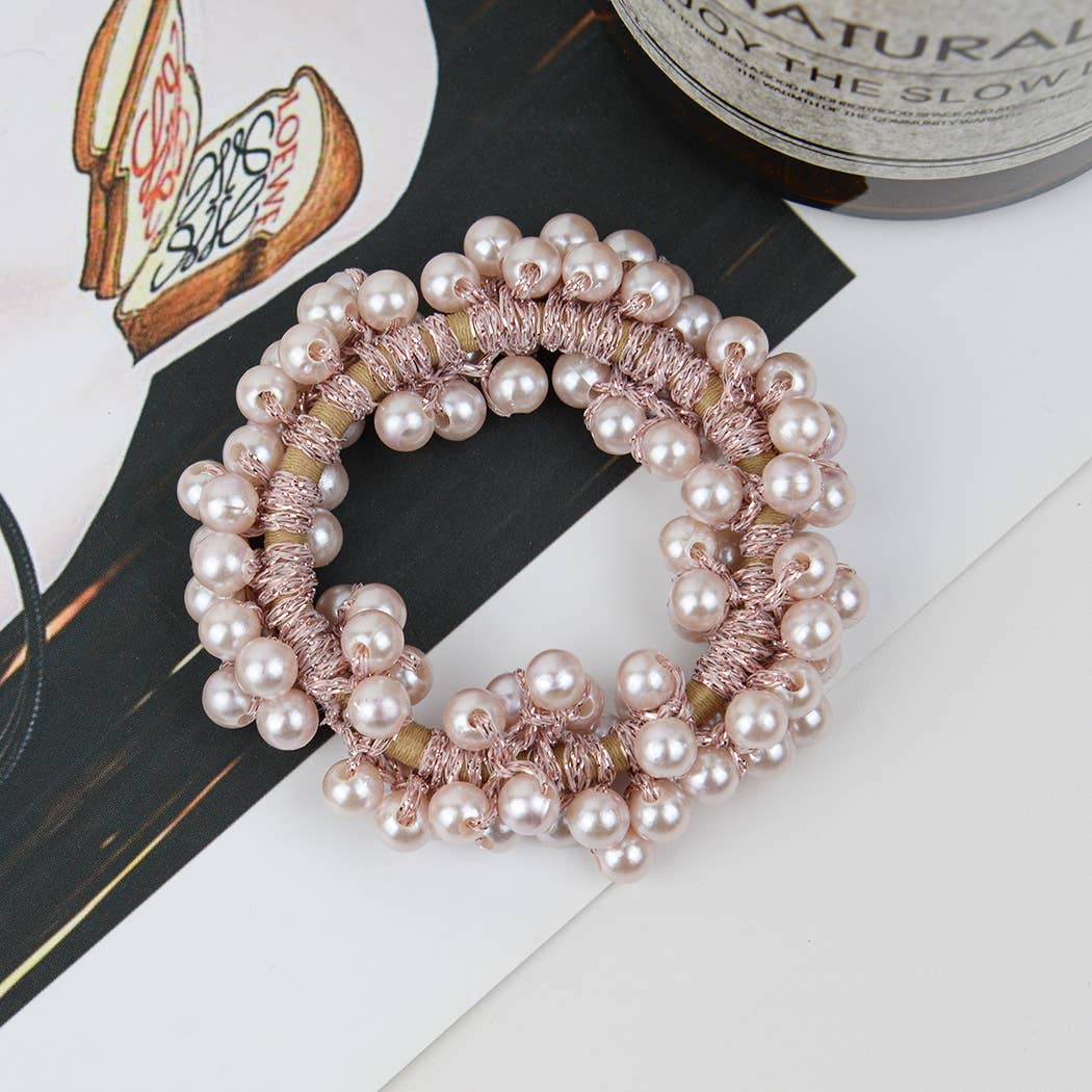 Beaded Hair Scrunchies, Faux Pearl Hair Tie: Big